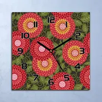 Coloray Wanduhr Echt-Glas-Küchenuhr Blumen rot und grün Quarz 30x30 Deko Bilder
