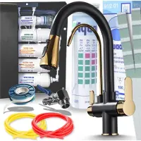 ARI Nordic 3-Wege Küchenarmatur Schwarz Gold Ausziehbar mit 5-Stufen Wasserfiltersystem Untertisch Trinkwasserfilter