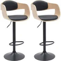 BellaFurn 2-teiliges Barhocker-Set - Höhe der Holzschale - 360° drehbar und verstellbar | Farbe: Natur/Schwarz | Material: Kunstleder