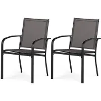 KOMFOTTEU Set mit 2 stapelbaren Gartenstühlen, Outdoor-Stühle aus Textilene mit Metallrahmen, Esszimmerstuhl mit hoher Rückenlehne und Armlehnen, Belastung 150 kg, 58 x 61 x 89 cm, Grau (2)