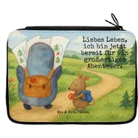 Mr. & Mrs. Panda Federtasche Pinguin & Maus Wanderer Design - Weiß - Geschenk, Abenteuer, Schlampermäppchen, Mäppchen, Wandern, Ausflug, Bleistiftetui, Etui