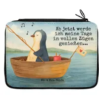 Mr. & Mrs. Panda Mäppchen Pinguin Angelboot Design - Weiß - Geschenk, Pinguine, Angeln, Federmäppchen, Etui, Optimistisch, Boot, Bleistiftetui, Schlampermäppchen