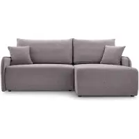 Bettso Bequemes Ecksofa LORENZA beige-rosa mit einem Bettzeugcontainer Rechts