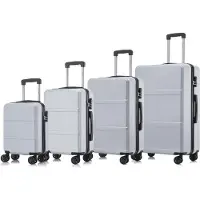 YONSLY Suitcase Set, Rollkoffer Handgepäck, Kofferset, mit 4 Rollen 360°, Hartschalenreise Zahlenschloss, Weicher Gummigriff (4er Set, S,M,L&XL, Silber)