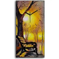 Coloray Wanduhr Uhr Wandbild Leinwand 30x60 Gemälde Park Bäume Bank Lichter Stadt Kunst - schwarze Hände