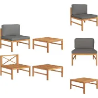 vidaXL 2-tlg. Garten-Lounge-Set mit Dunkelgrauen Kissen Teakholz - Gartensofaelemente