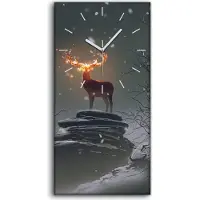 Coloray Dekor Leinwand Uhr Wandbilder Quarz 30x60 der Hirsch Tiere mit Feuerhörnern - weiße Hände