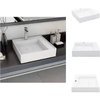 vidaXL Waschbecken 50 x 50 x 12,3 cm Mineralguss/Marmorguss Weiß - Badezimmer-Waschbecken