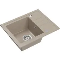 VBChome Spülbecken Granit Beige 55 x 44 cm Einzelbecken Einbauspüle Gesprenkelt Reversibel Granitspüle Siphon Waschbecken Küchenspülen