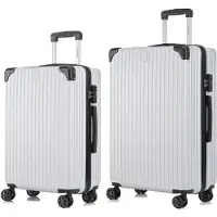 YONSLY Premium Reisekoffer TSA-Schloss,YKK-Reißverschluss Hartschalen-Koffer Kabinenkoffer Rollkoffer Suitcase Handgepäck (Silber, L-XL-Set)