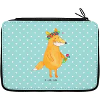 Mr. & Mrs. Panda Schreibmappe Fuchs Blumen - Türkis Pastell - Geschenk, Liebe, Ich, Federmäppchen, Boho, Bleistiftetui, Federtasche, Federmappe, Blumenliebe, Mäppchen