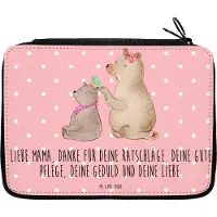 Mr. & Mrs. Panda Schlampermäppchen Bär Kind - Rot Pastell - Geschenk, Etui für Stifte, Muttertag, Federmäppchen, Federmappe, Familie, Federtasche, Mutter, Mama