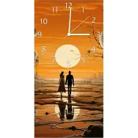 Wallario Design Wanduhr Sonnenuntergang in einer fremden Welt aus Echtglas, Größe 30 x 60 cm