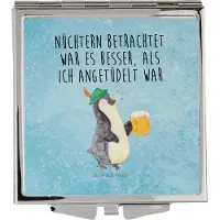 Mr. & Mrs. Panda Schminkspiegel Pinguin Bier - Eisblau - Geschenk, Klappspiegel, , Pinguine, Kleiner Spiegel, Kosmetikspiegel, Angetüdelt, Mini, Quadratischer