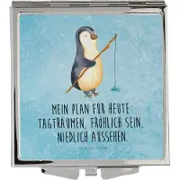 Mr. & Mrs. Panda Taschenspiegel Pinguin Angler - Eisblau - Geschenk, Kosmetikspiegel, Quadratischer Spiegel, Reisespiegel, Plan, Motiviert, Angeln, Urlaub, Hobby, Fischer