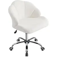 Yaheetech Bürostuhl ergonomisch Drehstuhl höhenverstellbar Schminkstuhl mit Rollen Schreibtischstuhl in Muschelform, bis 136 kg belastbar, Schneeweiß