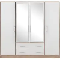 Furniture24 Kleiderschrank 200x190x56cm SMART SRL1 Schrank 4 Türen 2 Schubladen Sonoma Eiche/Weiß
