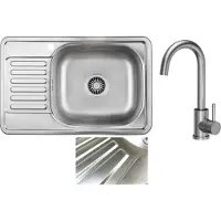 VBChome Einbauspüle mit Armatur 66x42 Leinenstruktur Edelstahl Links Küchenspüle Spüle Ablagefläche Abtropffläche Links eckiges Camping Ablaufgarnitur Siphon Wasserhahn Inox Edelstahl