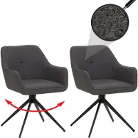 Mendler 2er-Set Esszimmerstuhl HWC-O47, Küchenstuhl Armlehne, drehbar Auto-Return, Stoff/Textil (270g/m²) grau