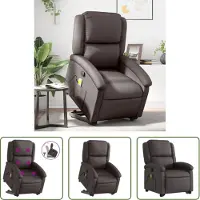 The Living Store Massagesessel mit Aufstehhilfe Dunkelbraun Echtleder