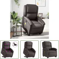 The Living Store Massagesessel mit Aufstehhilfe Elektrisch Dunkelbraun Echtleder