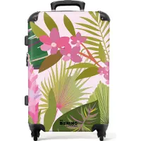 NoBoringSuitcases.com Großer Koffer - Rosa mit bunten Blättern - Kombinationsschloss TSA - Hartschalen Trolley 4 Rollen - 72 liter - Reisekoffer - 66 cmKoffer Mittelgroß 67x43x25 cm, 72L,