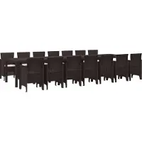 vidaXL Garten-Esszimmergarnitur mit Kissen mit Kissen 15 pcs Braun PP