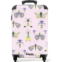 NoBoringSuitcases.com Hartschalen Handgepäck Koffer 55x35x20 cm, 36L, Insekten- und Pflanzendrucke für Frauen: Rosa mit Insekten, Reisekoffer mit 4 Rollen
