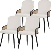 ML-Design Esszimmerstühle 4er Set Beige Stoffbezug Küchenstuhl mit Rattan Optik-Armlehnen Gepolsterte Stühle mit Metallbeinen Sessel ergonomisch
