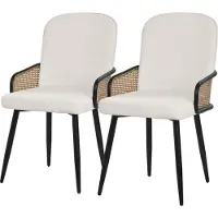 ML-Design Esszimmerstühle 2er Set Beige Stoffbezug Küchenstuhl mit Rattan Optik-Armlehnen Gepolsterte Stühle mit Metallbeinen Sessel ergonomisch