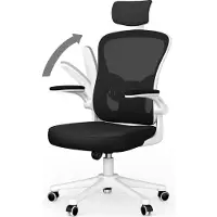 Bigzzia Bürostuhl - Ergonomisch Schreibtischstuhl, Drehstuhl mit 120° Wippfunktion, Lordosenstütze, verstellbare Kopfstütze, Armstütze und Höhen, Bis 150kg/330LB Belastbar - schwarz und weiß