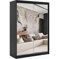 ALTDECOR Kleiderschrank mit Spiegel und Schiebetüren, kugelgelagerte Führungsschienen und Aluminium-Leisten, mit LED-Beleuchtung und Fernbedienung - DEBI - 160 cm - Schwarz