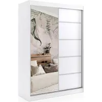 ALTDECOR Kleiderschrank mit Spiegel und Schiebetüren, kugelgelagerte Führungsschienen und Aluminium-Leisten - MAKI - 120 cm - Weiß