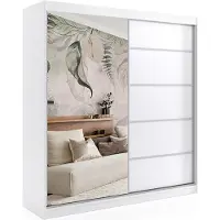 ALTDECOR Kleiderschrank mit Spiegel und Schiebetüren, kugelgelagerte Führungsschienen und Aluminium-Leisten - MAKI - 240 cm - Weiß