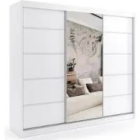 ALTDECOR Kleiderschrank mit Spiegel und LED-Beleuchtung mit Fernbedienung, Schiebetüren, kugelgelagerte Führungsschienen und Aluminium-Leisten - MAKI - 180 cm - Weiß