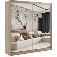 ALTDECOR Kleiderschrank mit Spiegel und Schiebetüren, kugelgelagerte Führungsschienen und Aluminium-Leisten - DEBI - 180 cm - Sonoma