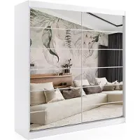 ALTDECOR Kleiderschrank mit Spiegel und Schiebetüren, kugelgelagerte Führungsschienen und Aluminium-Leisten - FLORA - 200 cm - Weiß