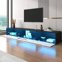 STILVORA TV-Schrank Hochglanz 180 cm, mit LED-Beleuchtung und USB, modernes TV-Lowboard mit Wandmontage, Schwarz Weiß, mit Farbwechsel Licht