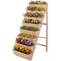Costway vertikales Hochbeet mit 8 Etagen, Blumenbeet aus Tannenholz, Vertikalbeet mit Pflanzkästen, Blumentreppe Gartenbeet Holz, Blumenkasten Natur