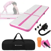 ECD-Germany Aufblasbare Gymnastikmatte Turnmatte Airtrack 3m, Rosa, 10 cm Dicke, inkl. Tragetasche, Luftpumpe & Flick-Set, Fitnessmatte Tumbling Matte
