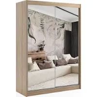 ALTDECOR Kleiderschrank mit Spiegel und Schiebetüren, kugelgelagerte Führungsschienen und Aluminium-Leisten - DEBI - 120 cm - Sonoma