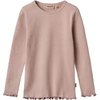 Wheat Langarmshirt "Rib T-Shirt L/S Ida", Mädchen, Gr. 152, rosa (rose powder), Jersey, Obermaterial: 96% Baumwolle, 4% Elasthan, unifarben, figurbetont normal, Rundhals, Shirts Langarmshirt