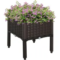 Novavision Hochbeet, Pflanzkasten mit Abflusslöchern, Blumenkasten im Rattan-Look, Kunststoff, Braun, 40 x 40 x 44 cm