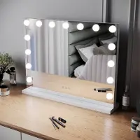 Sonni SUNXURY Kosmetikspiegel Hollywood3 Farbtemperatur Licht15 dimmbare LED-Leuchten Beleuchteter Schminkspiegel Schminkspiegel mit Touch 58x45,5cm