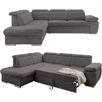 Luma-home Ecksofa Gästebett Stauraum Kopfstütze Couch Ottomane links Cord Dunkelgrau / 17219