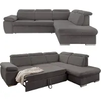 Luma-home Ecksofa Gästebett Stauraum Kopfstütze Couch Ottomane rechts Cord Dunkelgrau / 17217