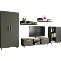 Per la vita Wohnwand Nord , Modern Schrankwand, Wohnzimmerschrank mit Fernsehtisch, Sideboard und Wandregal, Kleiderschrank Antracyt Artisan