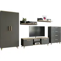 Per la vita Wohnwand Nord 2 , Schrankwand, Wohnzimmerschrank mit Fernsehtisch, Sideboard und Wandregal, Kleiderschrank Artisan Antracyt, Wohnzimmer
