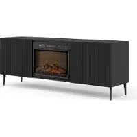 Homlando TV-Schrank RAVENNA 2D 170 cm mit Kamin SCHWARZ MATT auf schwarzen Beinen