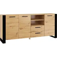 Homlando Kommode Nuka D 197 cm Sideboard Highboard Schrank Schwarze handwerkliche Eiche